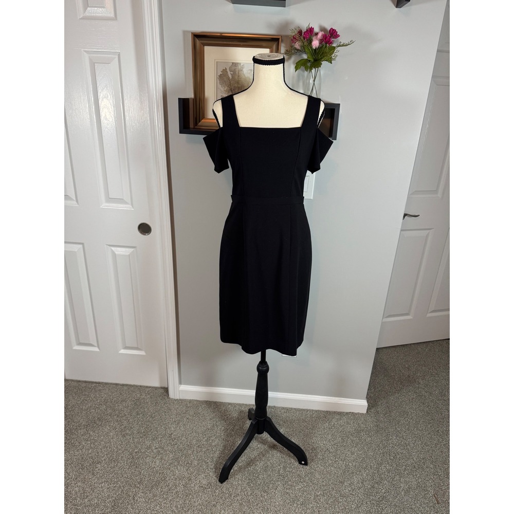 BCBGMAXAZRIA Black Cold Shoulder Square Neck Sheath Dress Size 6